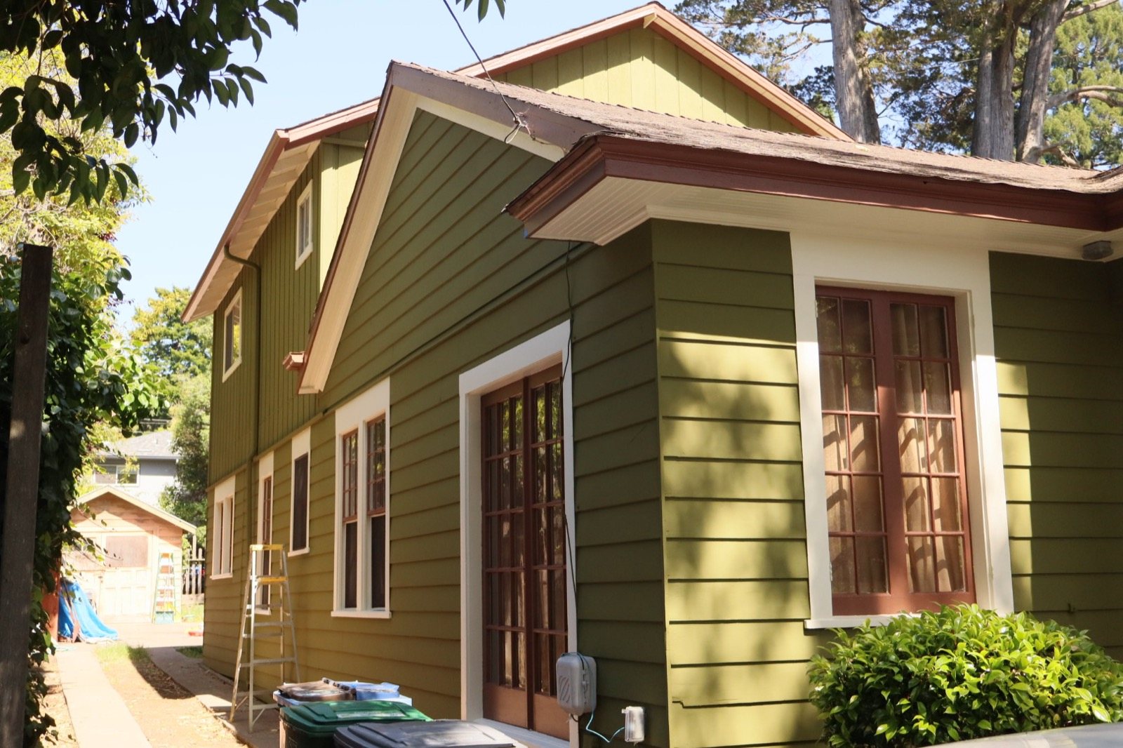 Olive green craftsman home exterior repaint in Oakland